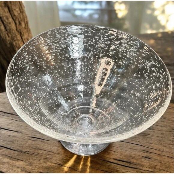 Vtg -1950's Seeded Bubble Glass Footed Large Center Piece Bowl 6.5” H X 9” W - Picture 3 of 9